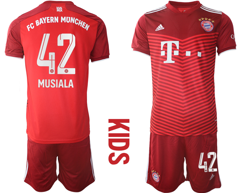 Youth 2021-2022 Club Bayern Munich home red #42 Soccer Jersey